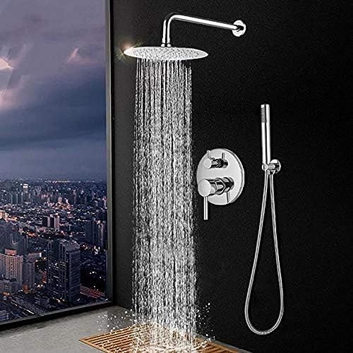 Duschhahn-Set verchromt runde Stil mit verdeckter Dusche Badewanne Dusche Badewanne Heißer Kaltwassermixer Wasserhahn Tap-12-Zoll-Set, 8-Zoll-Set, Sprinkler LWX von YCVAWEOD