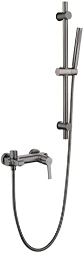 Duschhitzel, wandmontierte Messingpistole graue Wanne Wannenhahn Einklingender Heiß- und Kaltwassermixerwanne Wasserhahn mit Badewanne Wasserhähne und Hubstab Handheld -Dusche, Luxus -Duschset, a LWX von YCVAWEOD