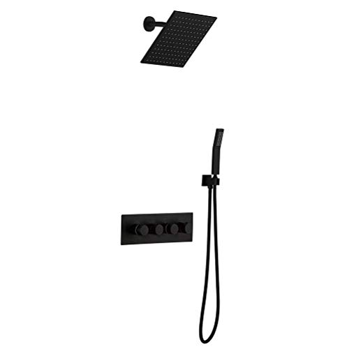 Duschkopf Klassiker Dusche Fernarmatur Niederschlag Messing Set schwarzer Quadrat 8 "Niederschlag Duschmischer Tap Badezimmer Badewanne Wasserhahn Wasserfall Bad Feste Messing Dusche, E (D) von YCVAWEOD