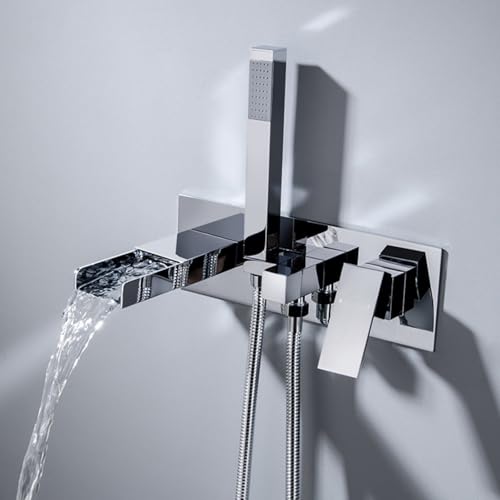 Duschkopfset, Badmixer Haken mit Dusche Schwarzer Badewasserfallmischer Tap Ein Hebel Badewanne Mixer mit Duschkopf, Chrom LWX von YCVAWEOD