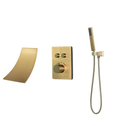 Duschkopfset, thermostatischer Bad -Duschmischer Hack Hackschwarzer Wasserfall Taps für Badewanne Mixer mit Duschkopf, gebürstetem Gold LWX von YCVAWEOD