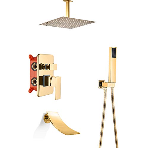 Duschregen Duschsystem Gold Regenmixer Dusche Kombination Set Deckenmontage Badezimmer Duschhahn Set mit Niederschlagsduschkopf, Handheld Dusche, Wasserfallwanne Ausstrich, 12 Zoll Dekoration Duschregen Duschsystem Gold Regenmixer Dusche Kombination Set Deckenmontage Badezimmer Duschhahn Set mit Niederschlagsduschkopf, Handheld Dusche, Wasserfallwanne Ausstrich, 12 Zoll Dekoration von YCVAWEOD