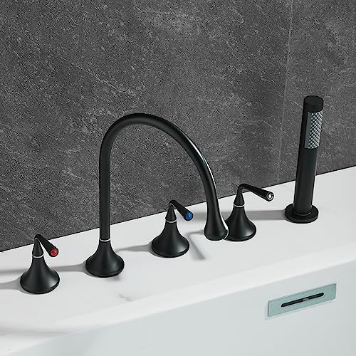 YCVAWEOD Duschset 5 Lochbad Duschmischer Tippset Set Badewanne Mischer mit Pull Out Hand Dusche Dual Hebel 360 ° Drehausstrichmischer mit Duschkopf, gebürstetem Gold, C. LWX YCVAWEOD Duschset 5 Lochbad Duschmischer Tippset Set Badewanne Mischer mit Pull Out Hand Dusche Dual Hebel 360 ° Drehausstrichmischer mit Duschkopf, gebürstetem Gold, C. LWX von YCVAWEOD
