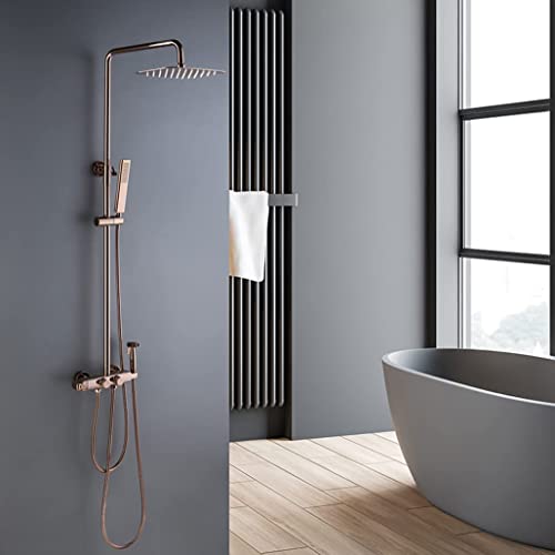 Duschset Roségold Thermostatische Wandmontage Diverter Mixer Messing Badezimmer Duschhaken mit 10 * 8 -Zoll -Niederschlags -Duschkopf und Handschwere, Luxusdusche, B -Dekoration LWX Duschset Roségold Thermostatische Wandmontage Diverter Mixer Messing Badezimmer Duschhaken mit 10 * 8 -Zoll -Niederschlags -Duschkopf und Handschwere, Luxusdusche, B -Dekoration LWX von YCVAWEOD