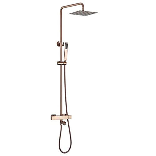 Duschset Roségold Thermostatische Wandmontierdiverter Mixer Messing Badezimmer Duschhaken mit 10 * 8 -Zoll -Niederschlags -Duschkopf und Handschwere Luxus -Duschsystem A （D） LWX von YCVAWEOD