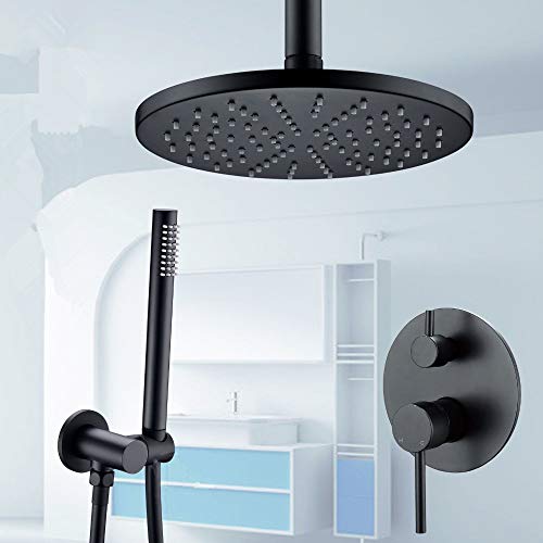 Duschsets System, Luxus-Badezimmerhahn, schwarzer 8-16-Zoll-Duschkopf Decken Deckenmontage Arm Diverter Mixer Handheld Spray, 8 Zoll LWX von YCVAWEOD