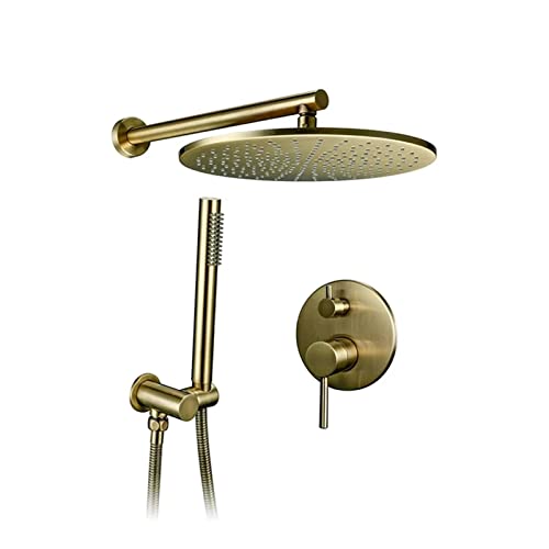 Duschsystem, 2 Funktion Badezimmer Duschhahnset mit Regen Duschkopf und Handshower, wand montiert gebürstete Gold und kalte Regenschuhe, 8 Zoll (Größe: 12 Zoll) LWX von YCVAWEOD