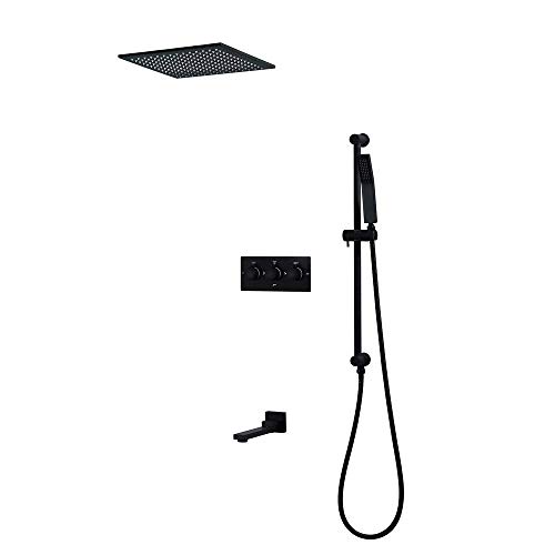 YCVAWEOD Duschsystem, Deckentyp Badezimmer Duschsystem Wasserhahn Set mit 12 Zoll schwarzem Quadratnweiß Duschkopf & Handheld Duschkopfsprühgerät, schwarzes Duschset Set LWX von YCVAWEOD