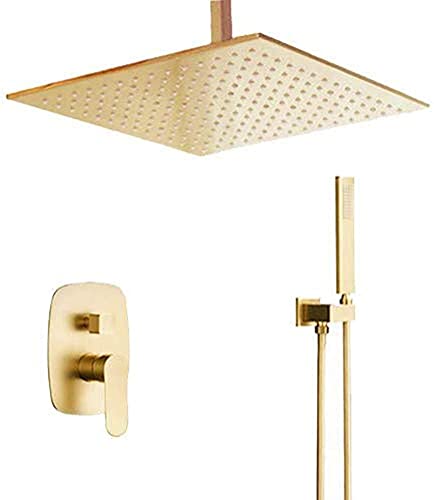 YCVAWEOD Duschsystem, gebürstetes goldenes Badezimmer Messing 10-12 Zoll Deckenmontage Regenmischer Niederschlag Duschhahn Combo Set, Luxus Duschset (10 Zoll) LWX von YCVAWEOD