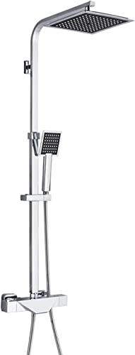 Duschsystem 38 ℃ Thermostatische Duscharmaturen -Set -Wand -Messing -Anti -Verbrichtungs -Dusch -Kombination mit Niederschlag mit Duschkopf und Handdusche exponierte Duschsäule Einfache Installation, von YCVAWEOD