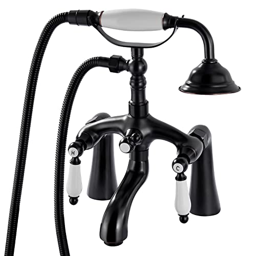 Duschsystem Head Deck Mount gebürstete Nickel Badewanne Wasserhahn 2 Loch 6 Zoll Mittel mit Handheld Clawfoot Wannenfüller Doppelhebel Griff Mischer Tap Telefonform Set Set LWX von YCVAWEOD