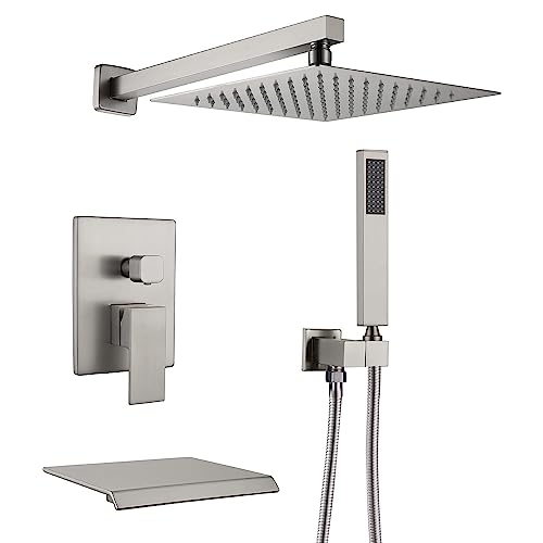 YCVAWEOD Duschsystem Kopf gebürstet Gold mit rechteckiger 3-Funktionsniederschlag Wasserfall und Handhahn-Combo-Combo-Set der Handheld-Zauberstab mit Rauh-Ventilkörper und Trimm 93061BG LWX YCVAWEOD Duschsystem Kopf gebürstet Gold mit rechteckiger 3-Funktionsniederschlag Wasserfall und Handhahn-Combo-Combo-Set der Handheld-Zauberstab mit Rauh-Ventilkörper und Trimm 93061BG LWX von YCVAWEOD