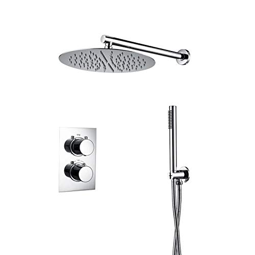 YCVAWEOD Duschsystem Thermostatisch, wandmontierte Duscharmaturen-Set Hochdruckregenregen Duschkombination mit Regen Duschkopf und Handschuhe LWX von YCVAWEOD