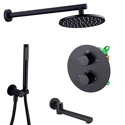 Duschsystem Wandmontaged Duscharmatur Set Mattes schwarze Duschkombination Messingmaterial Regenmixer Combo Set mit Badewanne Spout, Handheldshow LWX Duschsystem Wandmontaged Duscharmatur Set Mattes schwarze Duschkombination Messingmaterial Regenmixer Combo Set mit Badewanne Spout, Handheldshow LWX von YCVAWEOD