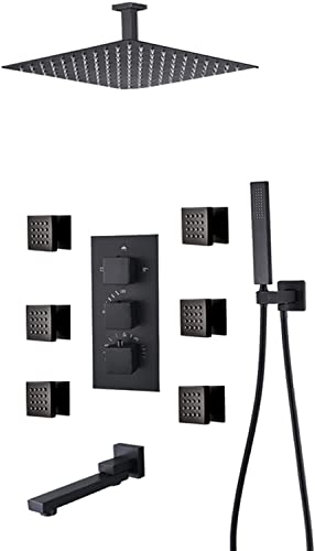 Duschsystem thermostatisch versteckte Duscharmaturen -Set -Wand -Anti -Verbrichtungs -Duschschuhe mit 6 Körpersprays mit Handschuhe und Wasserfall -Niederschlag Duschkopf mattschwarz, 16 Zoll LWX Duschsystem thermostatisch versteckte Duscharmaturen -Set -Wand -Anti -Verbrichtungs -Duschschuhe mit 6 Körpersprays mit Handschuhe und Wasserfall -Niederschlag Duschkopf mattschwarz, 16 Zoll LWX von YCVAWEOD