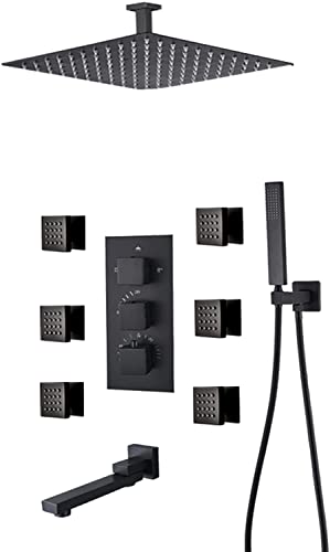 Duschsystem thermostatisch versteckte Duscharmaturen -Set -Wand -Anti -Verbrichtungs -Duschschuhe mit 6 Körpersprays mit Handschuhe und Wasserfall -Niederschlag Duschkopf mattschwarz, 16 Zoll LWX Duschsystem thermostatisch versteckte Duscharmaturen -Set -Wand -Anti -Verbrichtungs -Duschschuhe mit 6 Körpersprays mit Handschuhe und Wasserfall -Niederschlag Duschkopf mattschwarz, 16 Zoll LWX von YCVAWEOD
