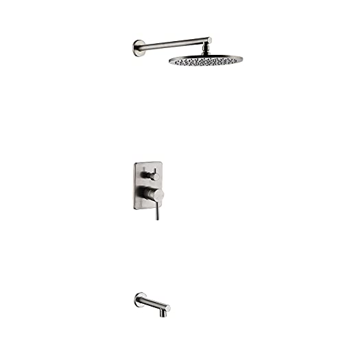 Duschsystem versteckte Duscharmaturen-Set-Set gebürstete Messing Duschkombination mit Fass und 20 cm Niederschlagsduschkopf Einfache Installation, A- (Fyrkant) LWX von YCVAWEOD