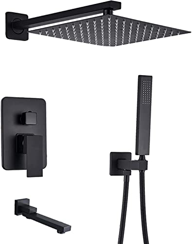 YCVAWEOD Duschsystem versteckte Duschmischer Set Wandmontierte matt Schwarze Messing Duschhahn mit Handdusche und Niederschlagsduschkopf, 16 LWX von YCVAWEOD