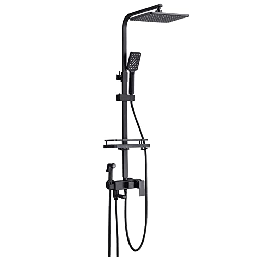 Duschwanne Wasserhahn Set Schwarz einstellbare Höhe Eingang ein Griff Messing Wandmontierter Badewanne Wasserhahn Set mit Handheld Duschkopf -Duschkopf -Kit, Schwarz, Duschköpfen LWX von YCVAWEOD