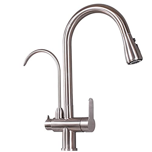Edelstahl 3 -Wege Küchenhahn mit Auszugsspray Teleskope Design Heißes und kaltes Wasser reine Wasserfilter -Rotationsfunktion gebürstetes Finish LWX Edelstahl 3 -Wege Küchenhahn mit Auszugsspray Teleskope Design Heißes und kaltes Wasser reine Wasserfilter -Rotationsfunktion gebürstetes Finish LWX von YCVAWEOD