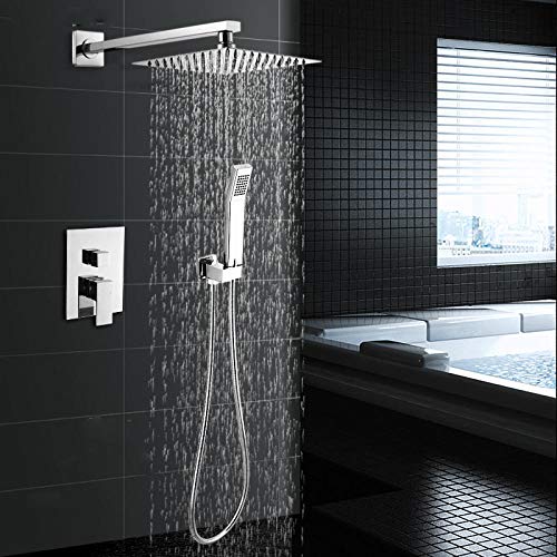 Edelstahl versteckte Dusch-Wasserhahn-Wasserhahn-Chrom-Niederschlags-Duschkopfmixer mit Handheld-Duschsprühmischer Tap-12 Zoll LWX Edelstahl versteckte Dusch-Wasserhahn-Wasserhahn-Chrom-Niederschlags-Duschkopfmixer mit Handheld-Duschsprühmischer Tap-12 Zoll LWX von YCVAWEOD