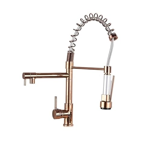 YCVAWEOD Federküchenarmatur Ausziehen von Seite Sprühgerät Dual Ausguss 360 Rotationsmischer Tap Waschbecken Wasserhahn Eingriff Küchenarmaturen Einfache Installation (schwarzes Roségold) LWX von YCVAWEOD