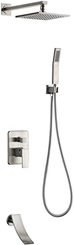 Gebürstete Nickeldusch -Set 8 Zoll Niederschlag Duschhead 3 Funktionsmixer Wasserhahn mit Wasserfall Wannenauslauf & Handheld Dusch Elegante Badezimmerhähne LWX von YCVAWEOD