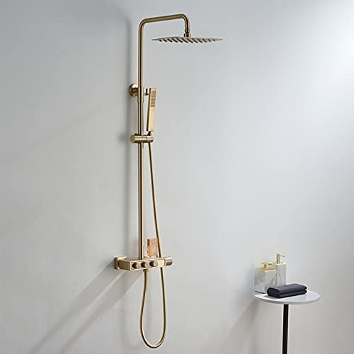 Gebürstete goldene Duscharmaturen -Set Regenduschkopf mit handgehaltener Duschwand -Messing Duschsystem für Badewanne luxuriöser Badezimmer Upgrade LWX von YCVAWEOD
