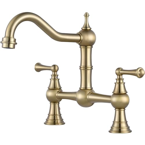 Gebürstete goldene Messing Küchenarmaturbrücke mit Seitensprühgesprüche moderne Waschbecken Taps für Küchenspüle LWX von YCVAWEOD