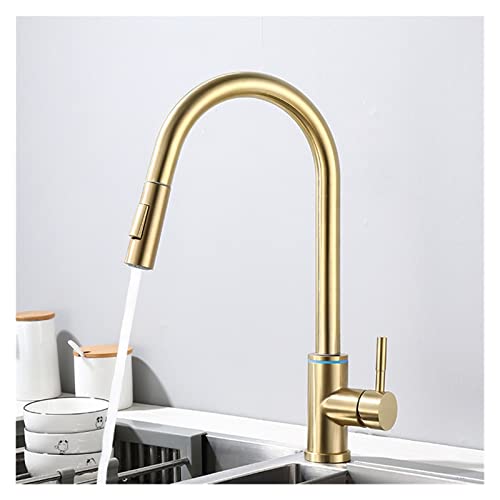 Gebürstetes goldener Smart Smart Touch Küchenarmatur Ausziehen Küchenspüle Wasserhahnmixer HAP 360 Rotation Küchen Duschhahn (Pinsel Gold Licht) LWX von YCVAWEOD