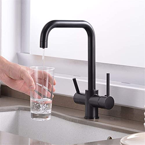 Gefiltertes Wasser Küche Wasserhahn Deck montiertes Trinkwasser Küche Spüle Wasserhahn 360 Rotation Kranmischer 3 Wege Messing Dual Griff mit Belüftung Torneira, Beige LWX von YCVAWEOD