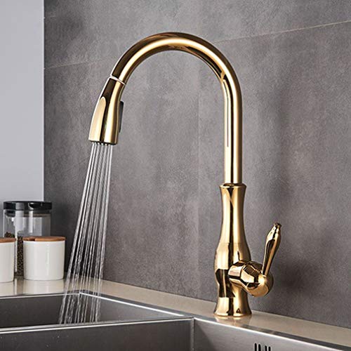 Golden/verchromt/gebürstet Nickel Ausziehen Sprühkopf Küchenarmatur Down Spray Kitchen Mixer Tap Eingriff Mixer Tap Drehung 360 Grad 360 Schwenk, Golden LWX von YCVAWEOD