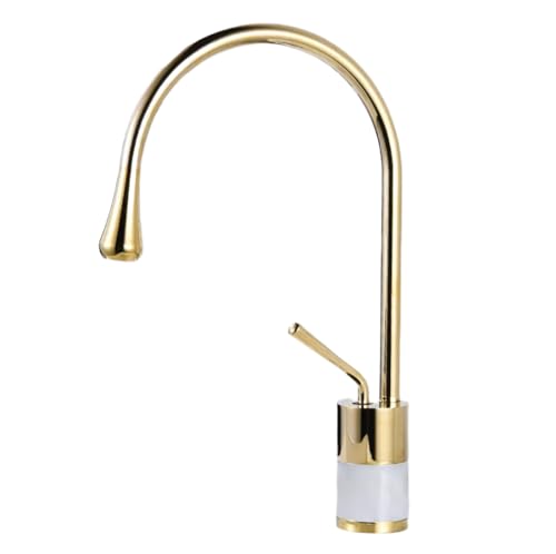 Golden natürlicher Marmor -Badezimmer -Becken Wasserhahn mit heißem und kaltem Wasser Ein Loch -Messing -Hahn für oberhalb der Theke Becken Gold & Weiß LWX von YCVAWEOD