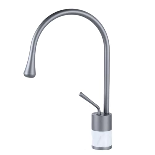 Golden natürlicher Marmor -Badezimmer -Becken Wasserhahn mit heißem und kaltem Wasser Ein Loch -Messing -Hahn für oberhalb der Theke Becken Gold & Weiß LWX von YCVAWEOD