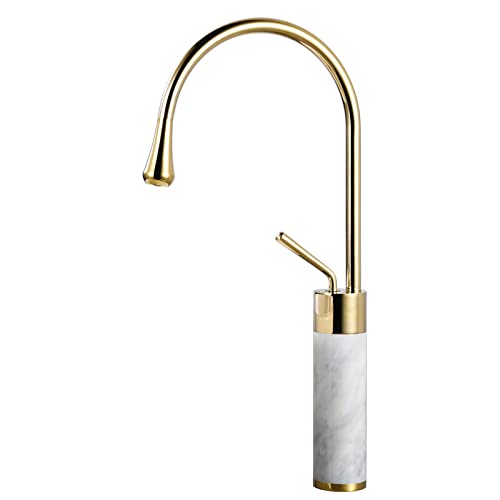 Golden natürlicher Marmor -Badezimmer -Becken Wasserhahn mit heißem und kaltem Wasser Ein Loch -Messing -Hahn für oberhalb der Theke Becken Gold & Weiß LWX von YCVAWEOD