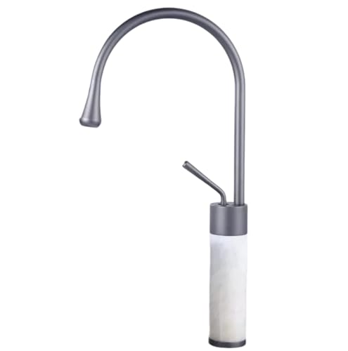 Golden natürlicher Marmor -Badezimmer -Becken Wasserhahn mit heißem und kaltem Wasser Ein Loch -Messing -Hahn für oberhalb der Theke Becken Gold & Weiß LWX von YCVAWEOD