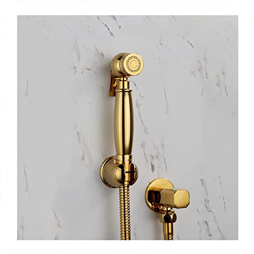 Handheld Bidet Sprayer Kit mit glänzendem Titanium Gold Messing Finish Einer kalter Wasserhahn quadratischer Duschkopf Kupferventil Dusche Toilettenset LWX von YCVAWEOD