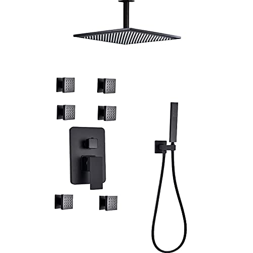YCVAWEOD Handheld -Duschblack -Duschsystem mit Körperdüsen, Duschhahn mit Handdusche und quadratischem Regen Duschkopf, Duschkombination, versteckte Badewanne und Duschtür LWX von YCVAWEOD