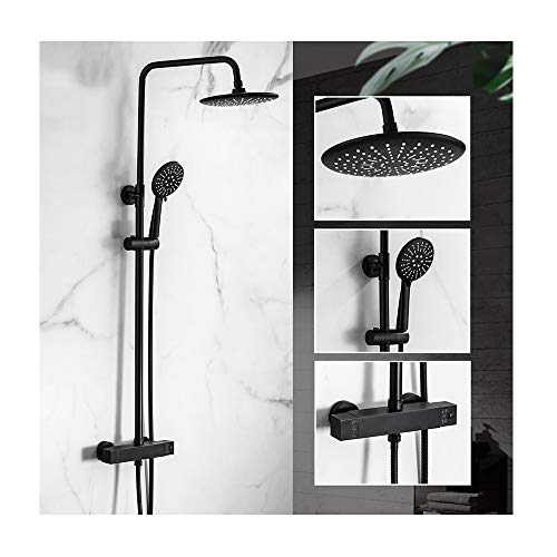 YCVAWEOD Handheld Duschblack Thermostatisches Duschsystem mit kaltem und heißem Wasserdusch -Kombination, multifunktionaler Duschhahn mit Doppelgrenzen, Handschuhe, Drop -Down -Duschkopf, Stil LWX von YCVAWEOD