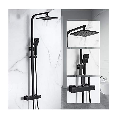 YCVAWEOD Handheld Duschblack Thermostatisches Duschsystem mit kaltem und heißem Wasserdusch -Kombination, multifunktionaler Duschhahn mit Doppelgrenzen, Handschuhe, Drop -Down -Duschkopf, Stil LWX von YCVAWEOD
