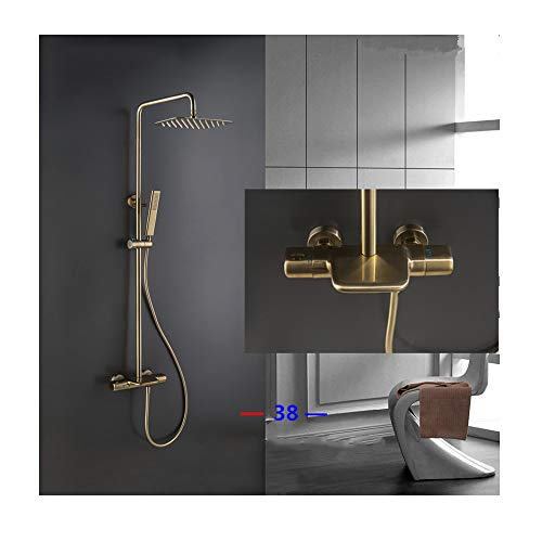 YCVAWEOD Handheld Duschbrushed Gold Thermostatic Waterfall Duschsystem, wandmontierte Duschhahnset, Multifunktions -Duschkombination mit Duschkopf, Handdusche, Badausbrüche, B (B) LWX von YCVAWEOD