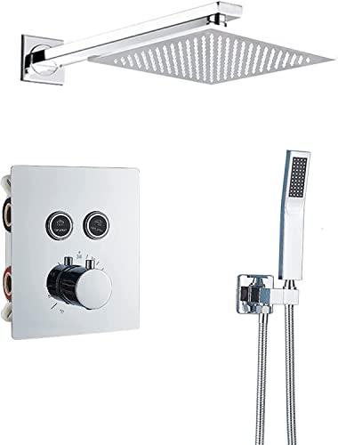 YCVAWEOD Handheld -Duschenhower -Set, Duschsystem, versteckte thermostatische Duschmischer -Set, wandmontierte, Chrom -Duschhahn mit Handdusche und Regendusch, fortgeschrittene Luftinjektion LWX von YCVAWEOD