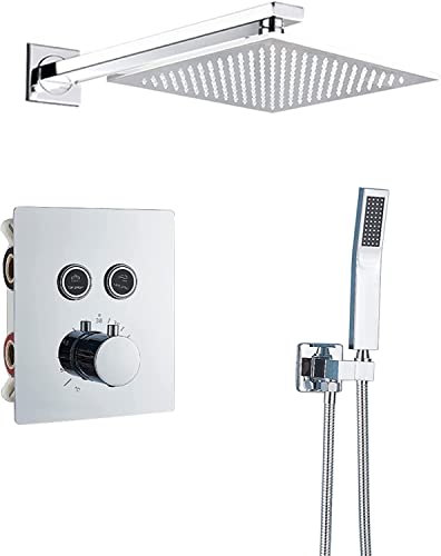 YCVAWEOD Handheld -Duschenhower -Set, Duschsystem, versteckte thermostatische Duschmischer -Set, wandmontierte, Chrom -Duschhahn mit Handdusche und Regendusch, fortgeschrittene Luftinjektion LWX von YCVAWEOD