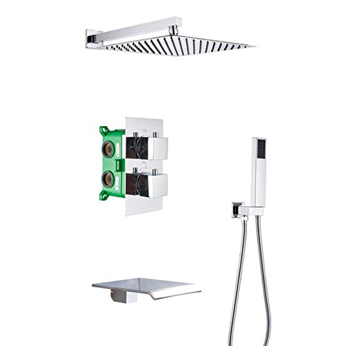 YCVAWEOD Handheld -Duschenhower -Set, thermostatisches Duschsystem, Quadrat -Chrom -Duscharmatur, Bad Regenmixer -Duschkombination Set mit Handdusche, Regenduschkopfsystem, Wasserfallbadezusatz LWX von YCVAWEOD