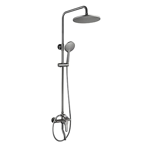 YCVAWEOD Handheld-Duschenhower-Sets mit Overhead-Dusche grau, Messing runden Regen Duschkopf Duschmixer-Set Kalksteinfantes Duschsystem-A-A LWX von YCVAWEOD