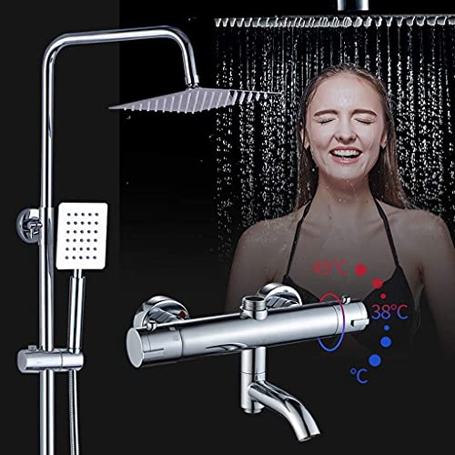 Handheld -Duschmixer -Duschset, thermostatischer Mixer, quadratische Kopfdusche mit Regal, Chrom -Badezimmer Duschsystem LWX von YCVAWEOD
