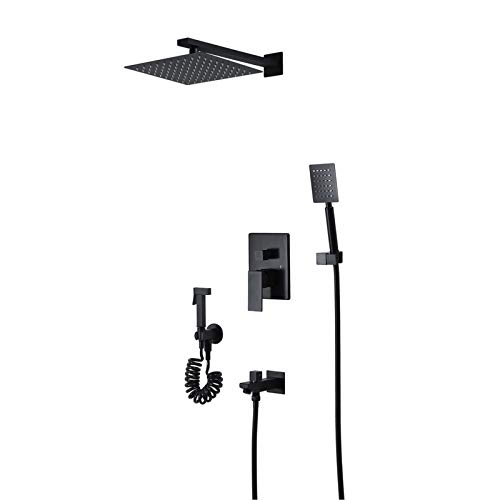 Handheld -Duschrain -Duschsystem, schwarzes Regenmixer -Duschkombinationsset, wandmontierte Badezimmer -Duschhahnset mit 10 Zoll quadratischer Duschkopf, Handdusche, Badeausgabe, Bidet Sprayer LWX von YCVAWEOD