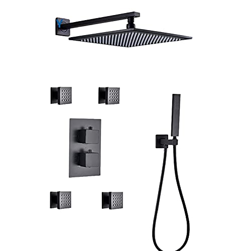 YCVAWEOD Handheld -Duschthermostat -Duschsystem mit Körperdüsen, Duschhahn mit Handdusche und quadratischem Regen Duschkopf, Duschkombination, verdeckte Wanne und Dusche LWX von YCVAWEOD