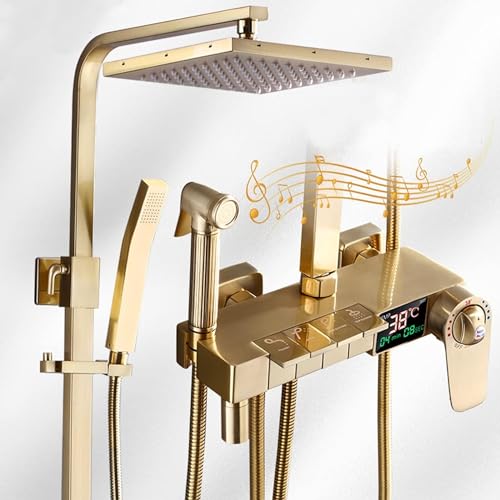 Handheld -Duschwall montiertes thermostatisches Duschsystem, Regenduschhahnhahn mit verstellbarem Schieberegler und Duschventil mit Temperaturanzeige, thermostatischer Duschhahn S Badezimmer s LWX von YCVAWEOD