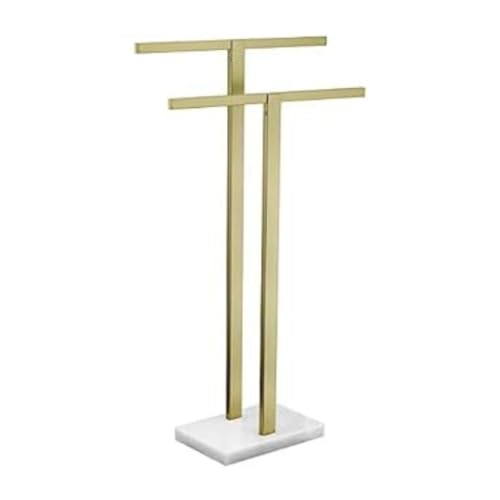 YCVAWEOD Hoher stehender Handtuchregal Doppel-T-Formbadhalter mit Marmordesign 2-stufiger Ständer für Badezimmerboden neben der Wanne oder Duschgold LWX von YCVAWEOD